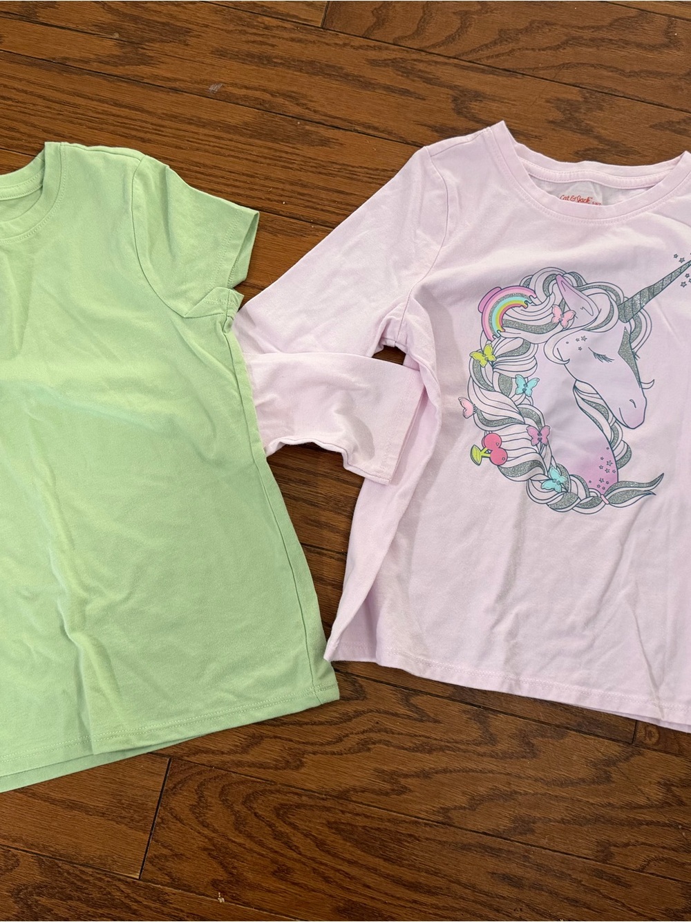 Children's Pink Unicorn Graphic Long-Sleeve Tee & Green T Shirt